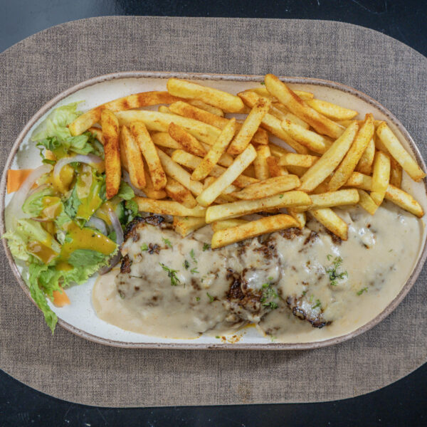 Beef steak with garlic